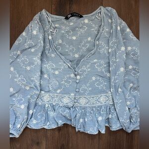 Zara Boho Blue Embroidered Top